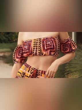 NWT João Incerti Anthropologie Cecy Crop Top XXS Puff Sleeve Off Shoulder